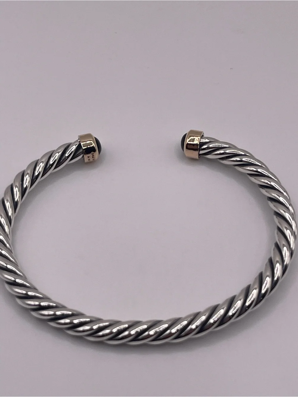 David Yurman Cable Cuff Bracelet with 18K Yellow Gold and Black Onyx, 6mm